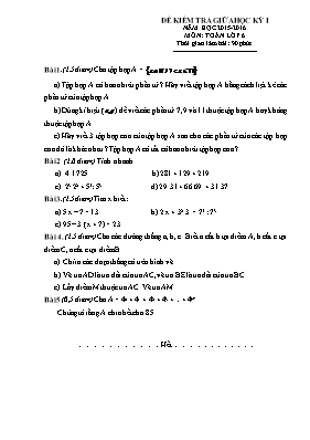 Đề kiểm tra giữa học kỳ I năm học 2015 - 2016 môn Toán học lớp 6